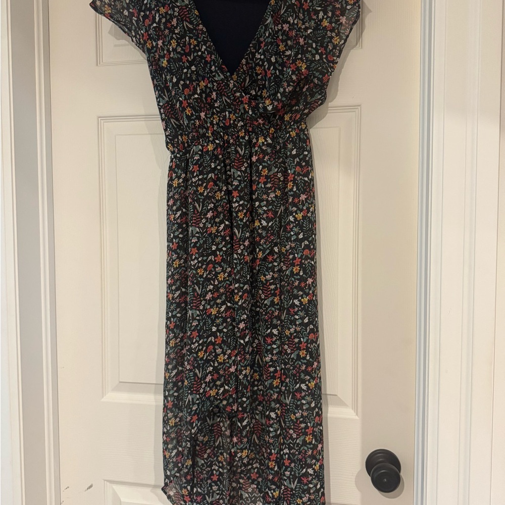 Gray Pleated Wrap Maxi Dress with Flutter Sleeves